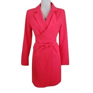 BooHoo~Size 6~Neon Pink Wrap Tie Front Blazer Long Fully Lined NWT.